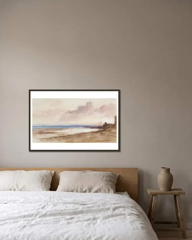 Am Ufer, Sonnenuntergang von Clarkson Stanfield gerahmt an einer Wand