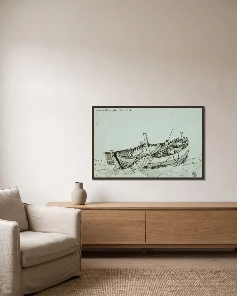 Fiskebåt från Ostende av Clarkson Stanfield inramad på en vägg