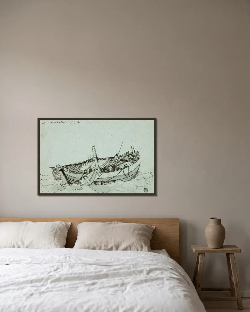 Fiskebåt från Ostende av Clarkson Stanfield inramad på en vägg