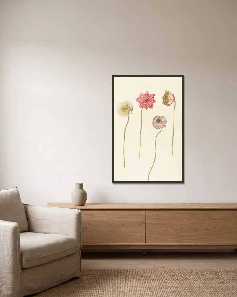 Fremde Pflanzen (Plantes etrang), Tafel 089 von Claude Aubriet gerahmt an einer Wand