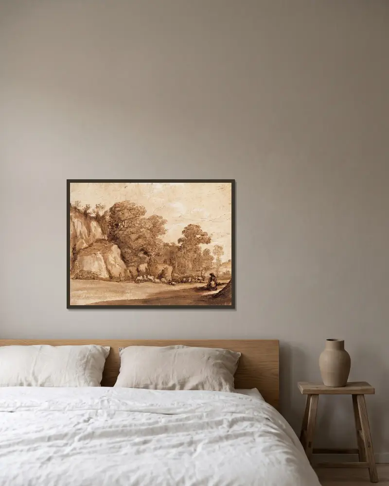Eine felsige Hügellandschaft von Claude Lorrain gerahmt an einer Wand