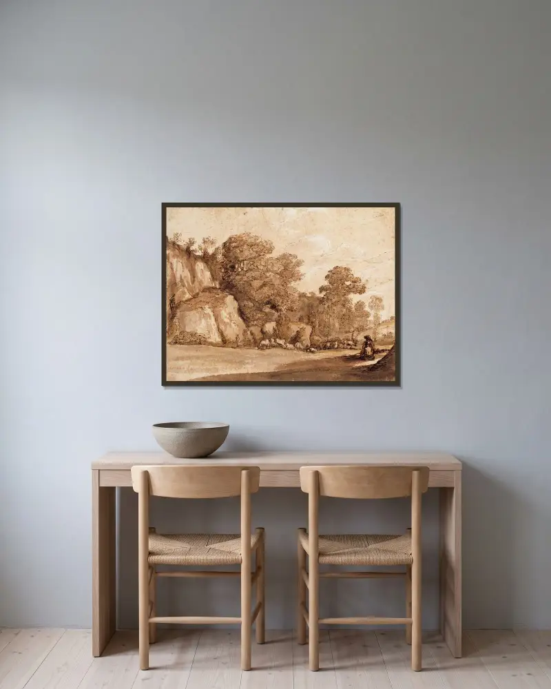 Eine felsige Hügellandschaft von Claude Lorrain gerahmt an einer Wand