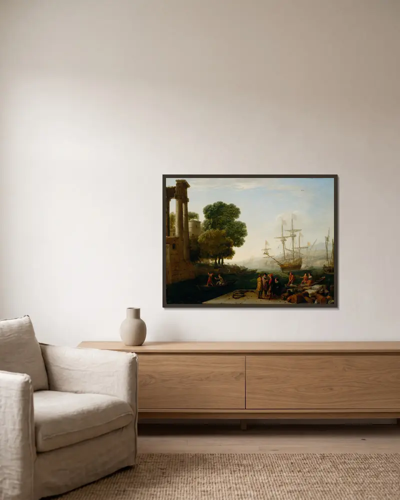 Přístav při západu slunce, Claude Lorrain v rámu na stěně