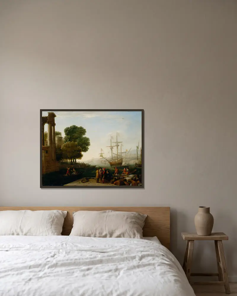 Přístav při západu slunce, Claude Lorrain v rámu na stěně