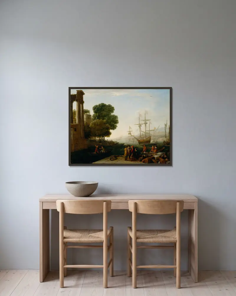 Přístav při západu slunce, Claude Lorrain v rámu na stěně