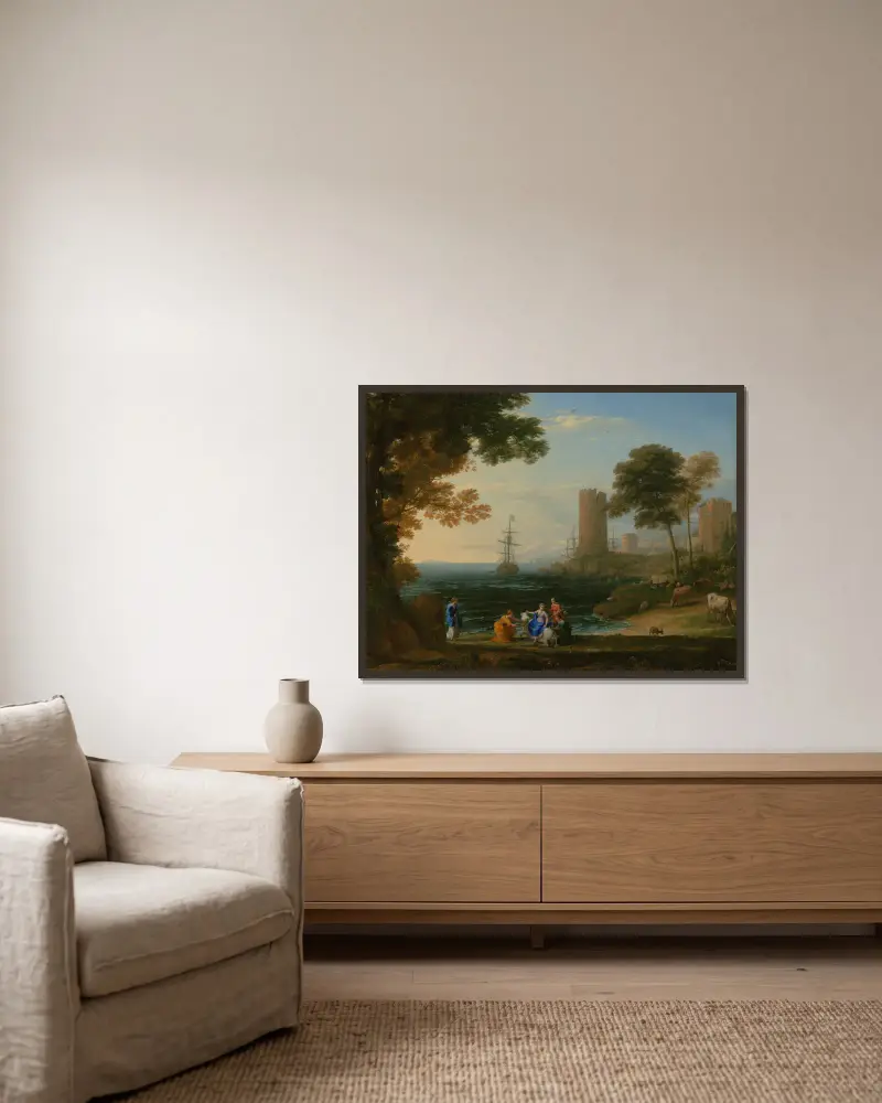 Coast View with the Abduction of Europa av Claude Lorrain inramad på en vägg
