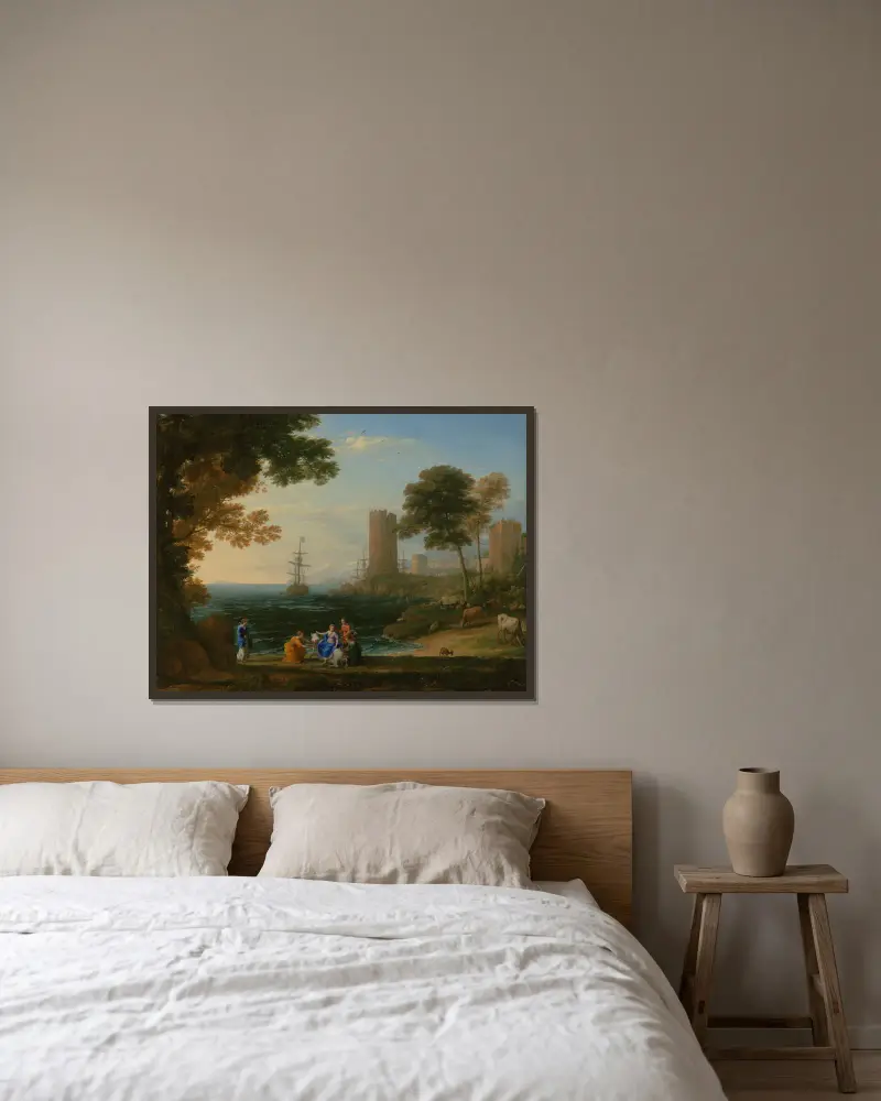 Coast View with the Abduction of Europa av Claude Lorrain inramad på en vägg
