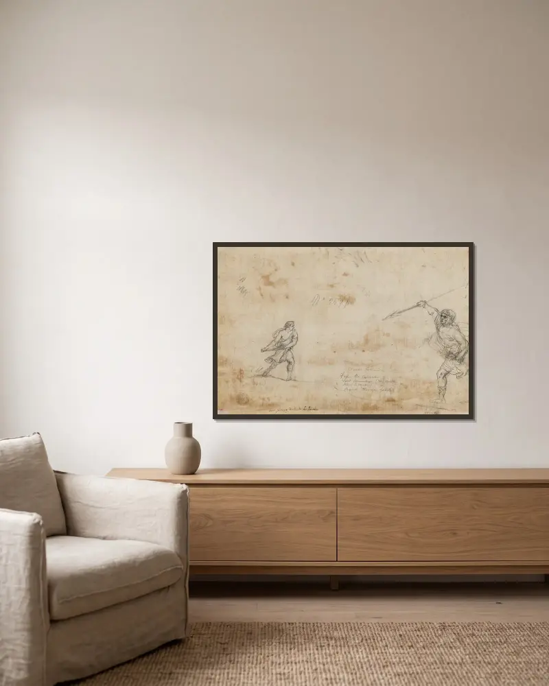 David und Goliat von Claude Lorrain gerahmt an einer Wand
