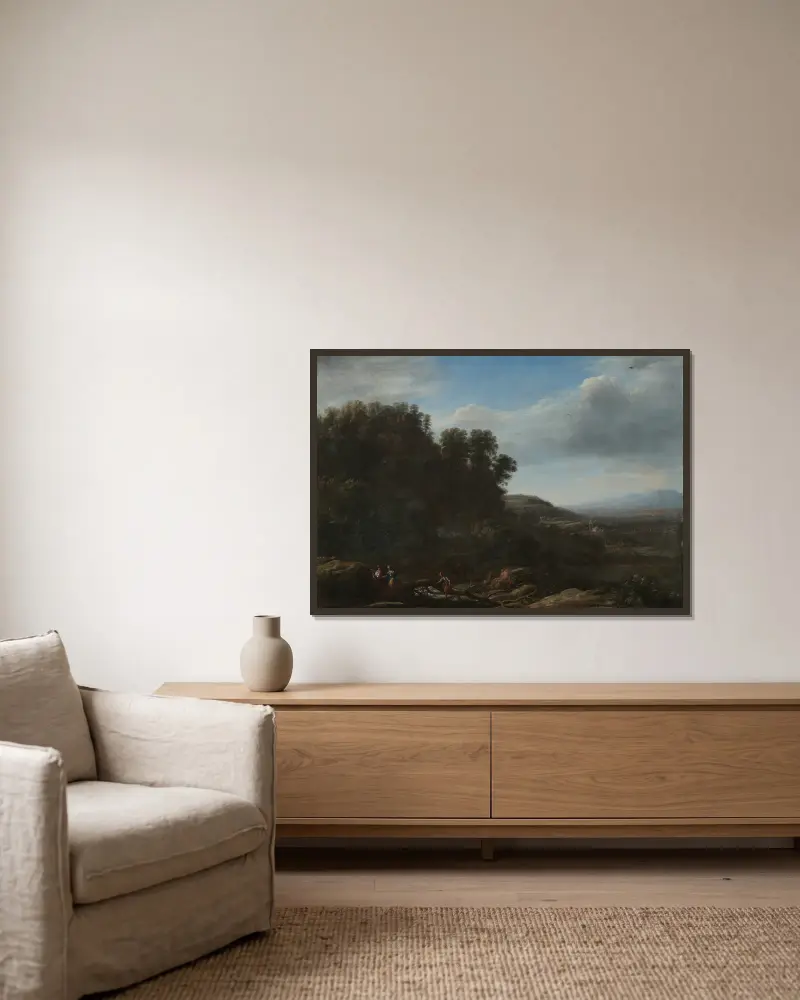 Italienische Landschaft von Claude Lorrain gerahmt an einer Wand