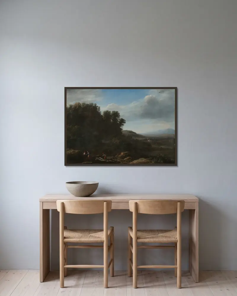 Italienische Landschaft von Claude Lorrain gerahmt an einer Wand