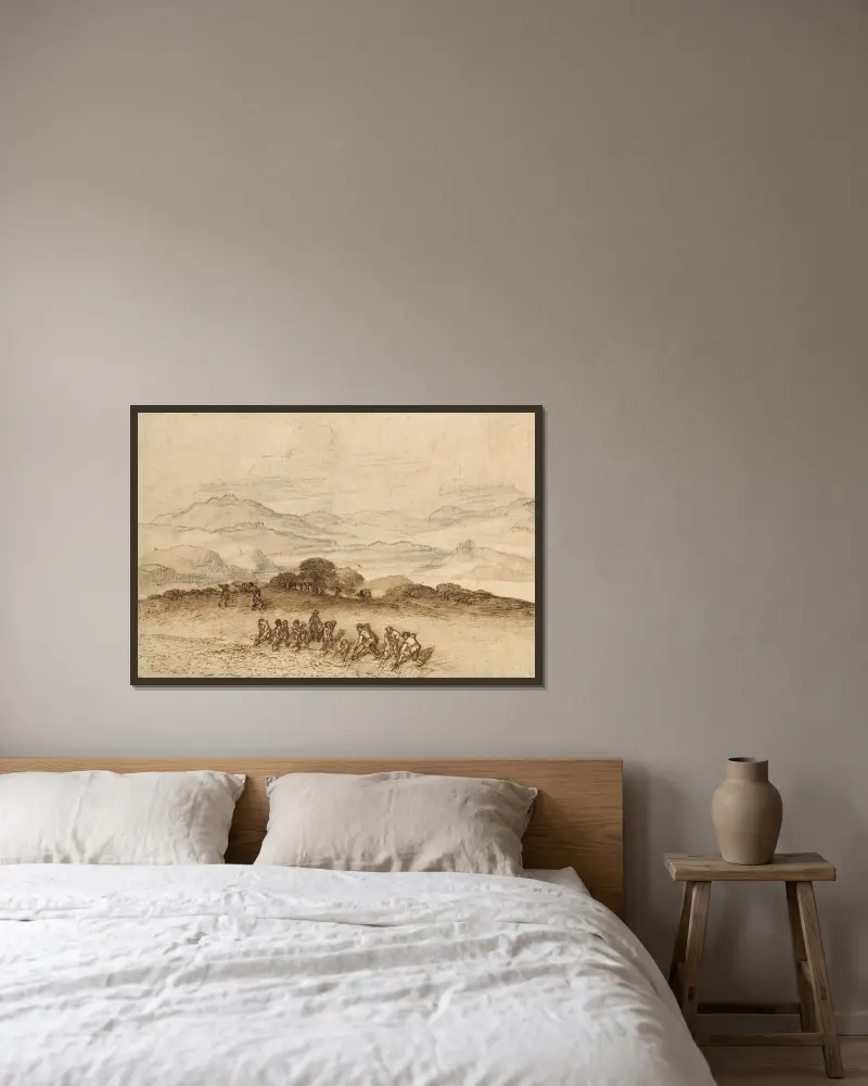 Landscape in Latium with Farm Laborers av Claude Lorrain inramad på en vägg