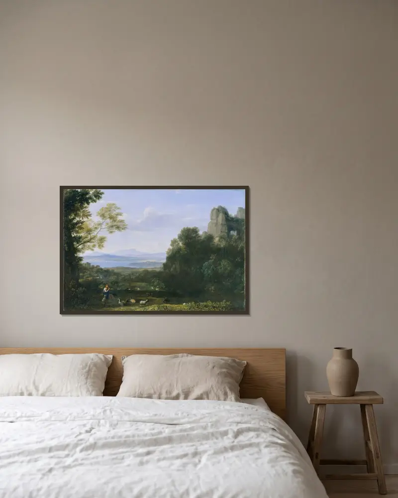 Landskap med Apollo och Mercurius av Claude Lorrain inramad på en vägg