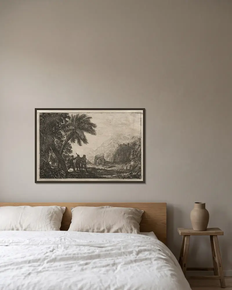 Landschaft mit Räubern von Claude Lorrain gerahmt an einer Wand