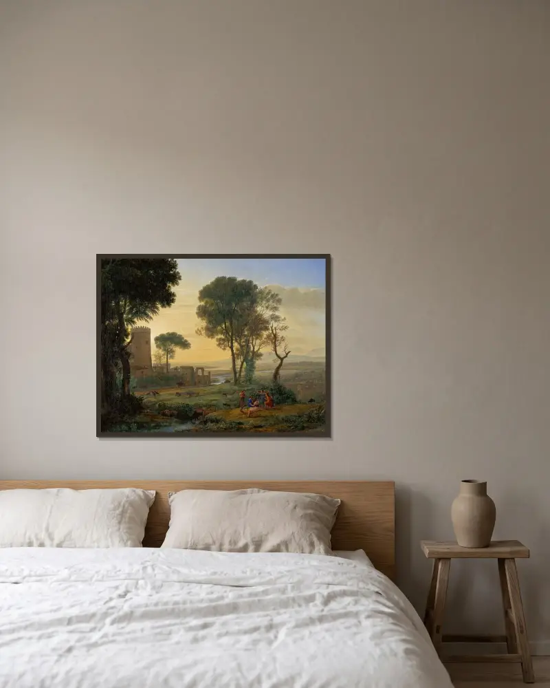 Landskap med flykten till Egypten av Claude Lorrain inramad på en vägg