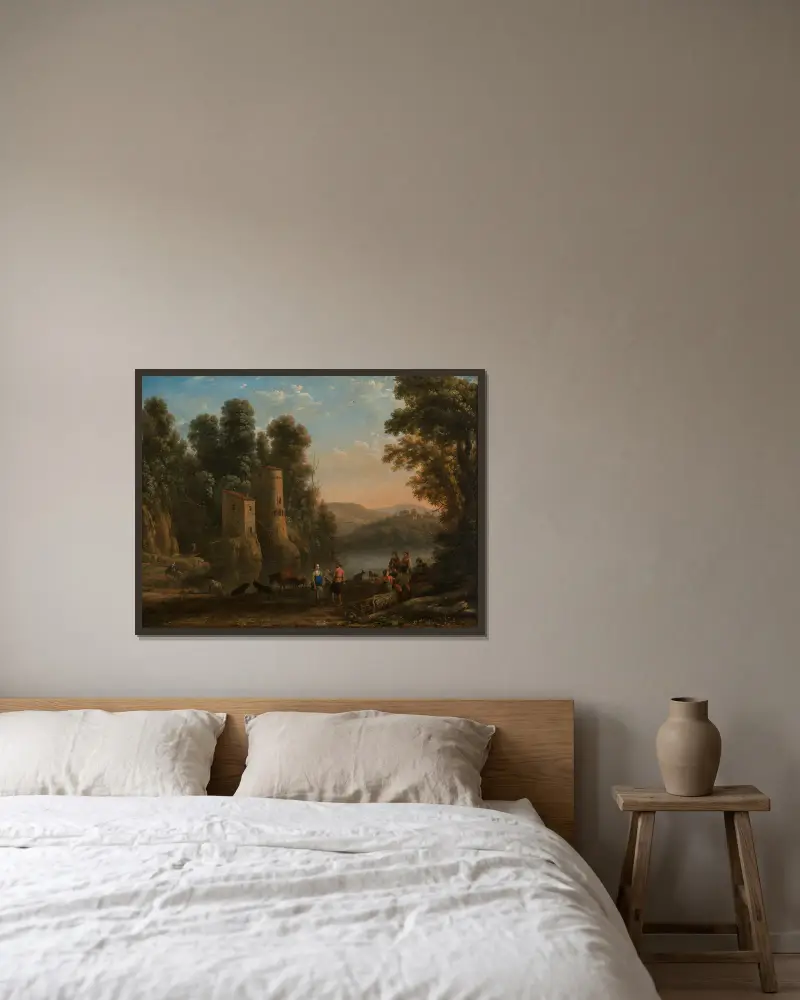 Krajina s pastýři (Tanec na břehu), Claude Lorrain v rámu na stěně