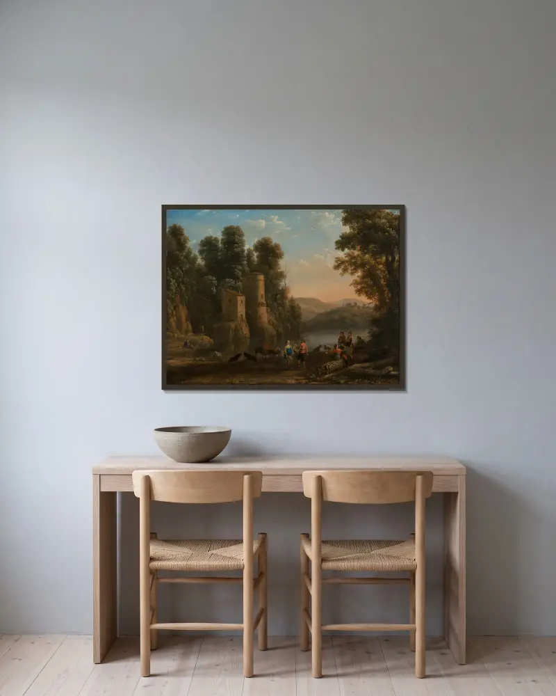 Krajina s pastýři (Tanec na břehu), Claude Lorrain v rámu na stěně
