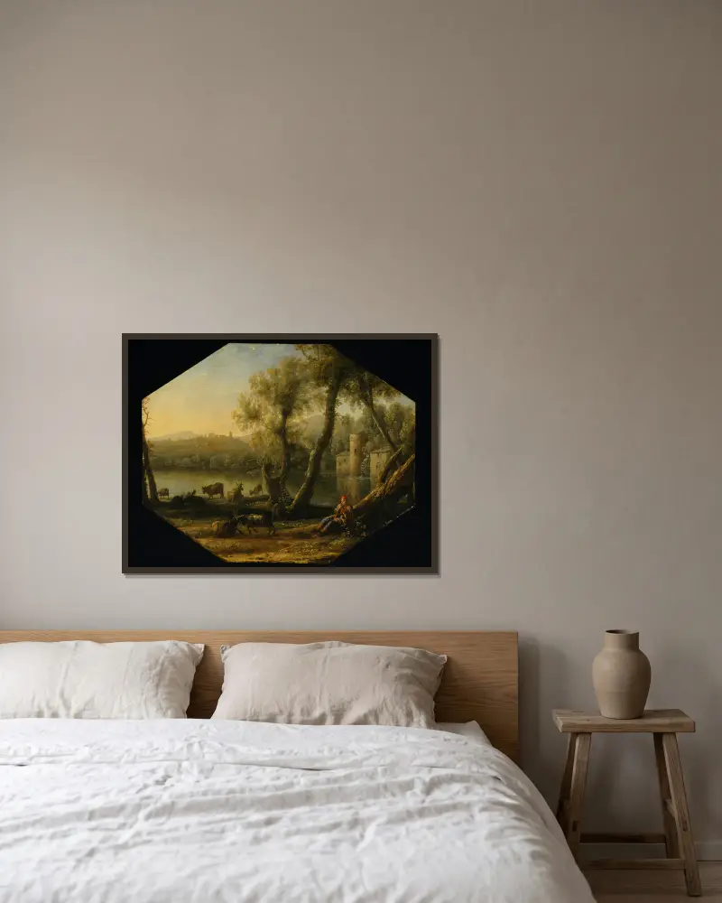 Pastorale Landschaft, 1636 von Claude Lorrain gerahmt an einer Wand