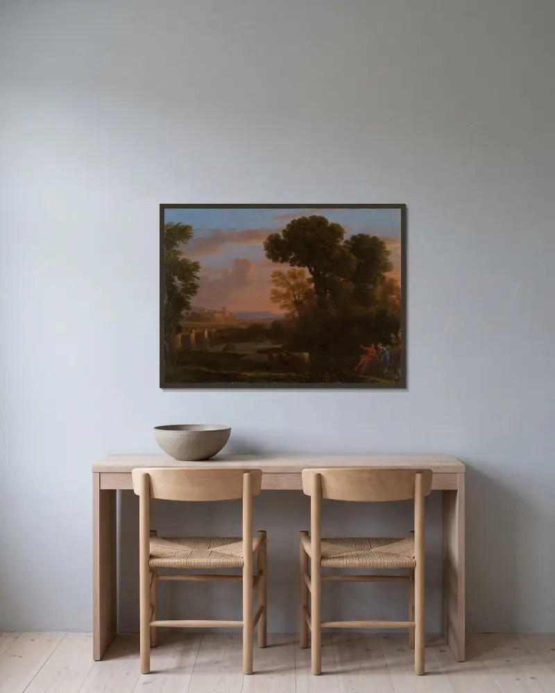 Pastoral landskap av Claude Lorrain inramad på en vägg