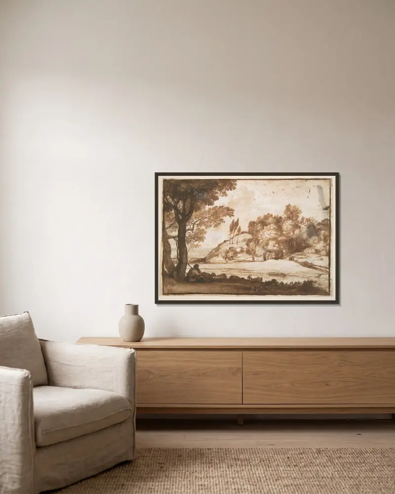 Herde Landskap av Claude Lorrain inramad på en vägg