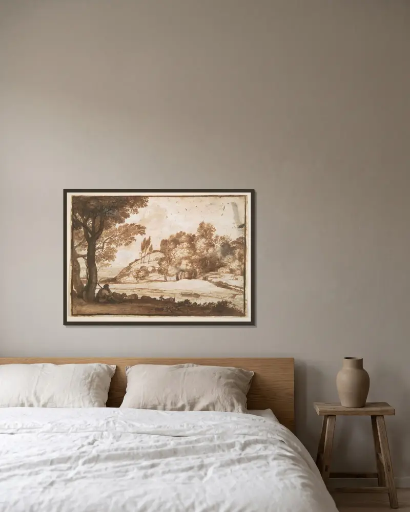Herde Landskap av Claude Lorrain inramad på en vägg