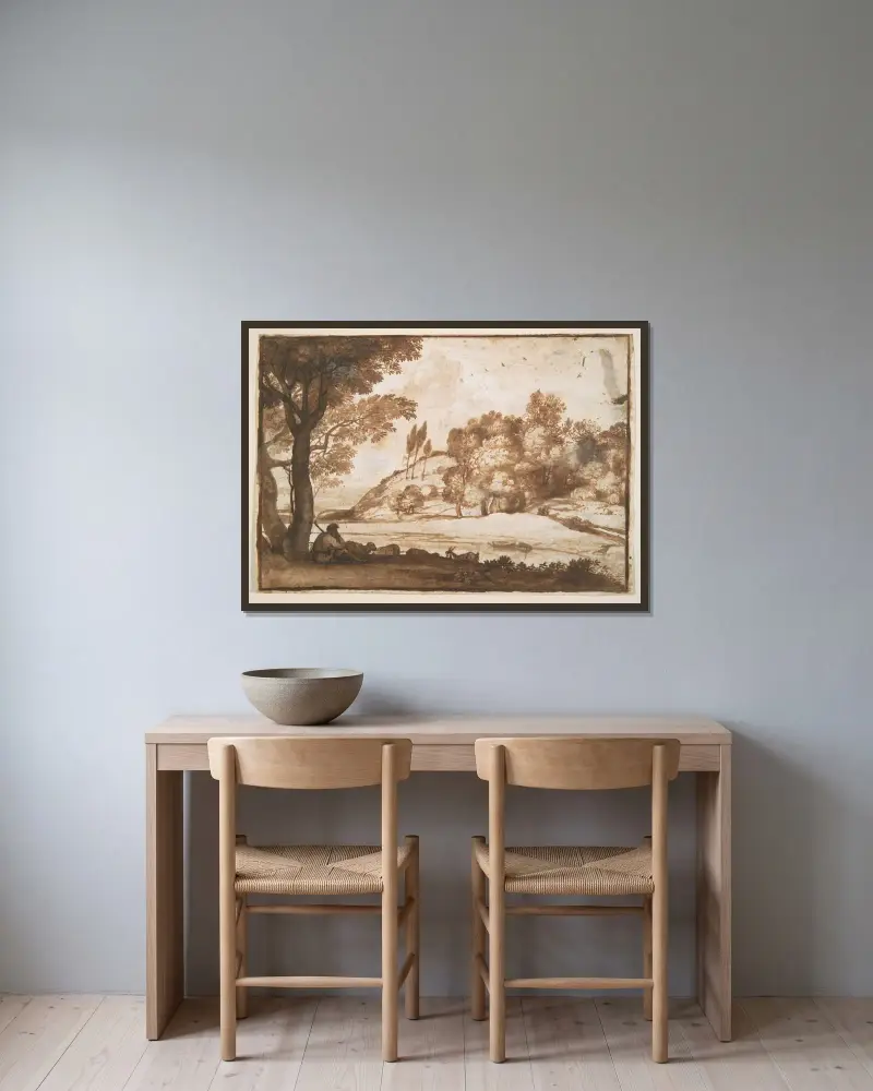 Herde Landskap av Claude Lorrain inramad på en vägg