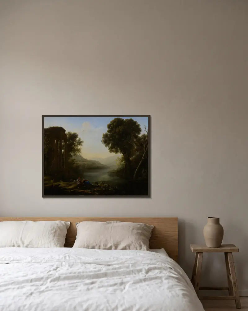 Pastorale Landschaft, 1638 von Claude Lorrain gerahmt an einer Wand