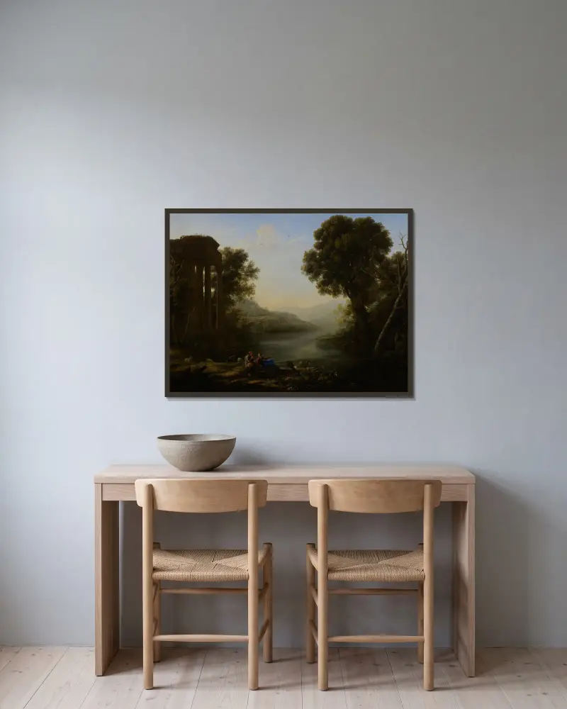 Pastorale Landschaft, 1638 von Claude Lorrain gerahmt an einer Wand