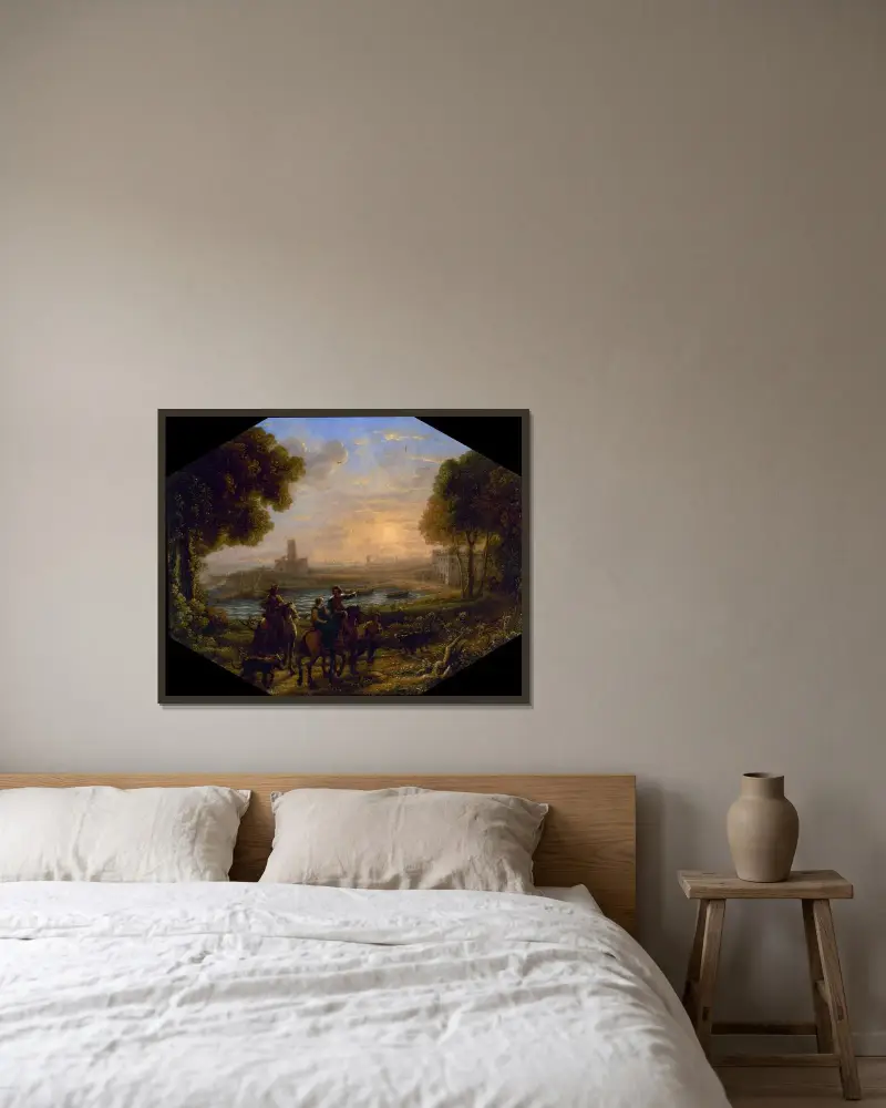 Landskap med hamnen i Santa Marinella av Claude Lorrain inramad på en vägg