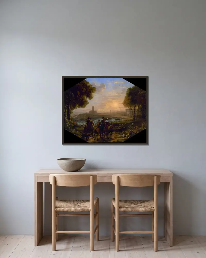 Landskap med hamnen i Santa Marinella av Claude Lorrain inramad på en vägg