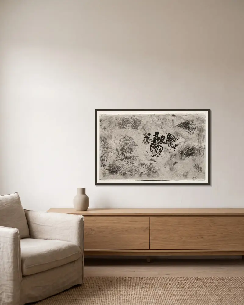 Studie av en sittande kvinna och andra skisser av Claude Lorrain inramad på en vägg