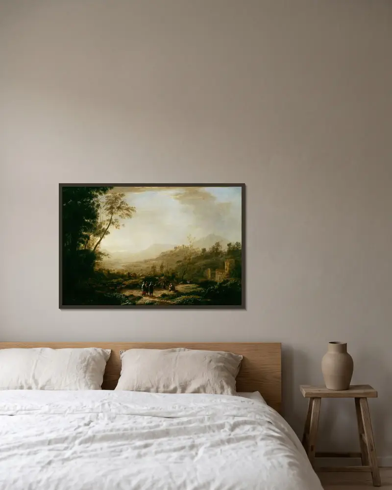 Sonnenaufgang, 1631 von Claude Lorrain gerahmt an einer Wand