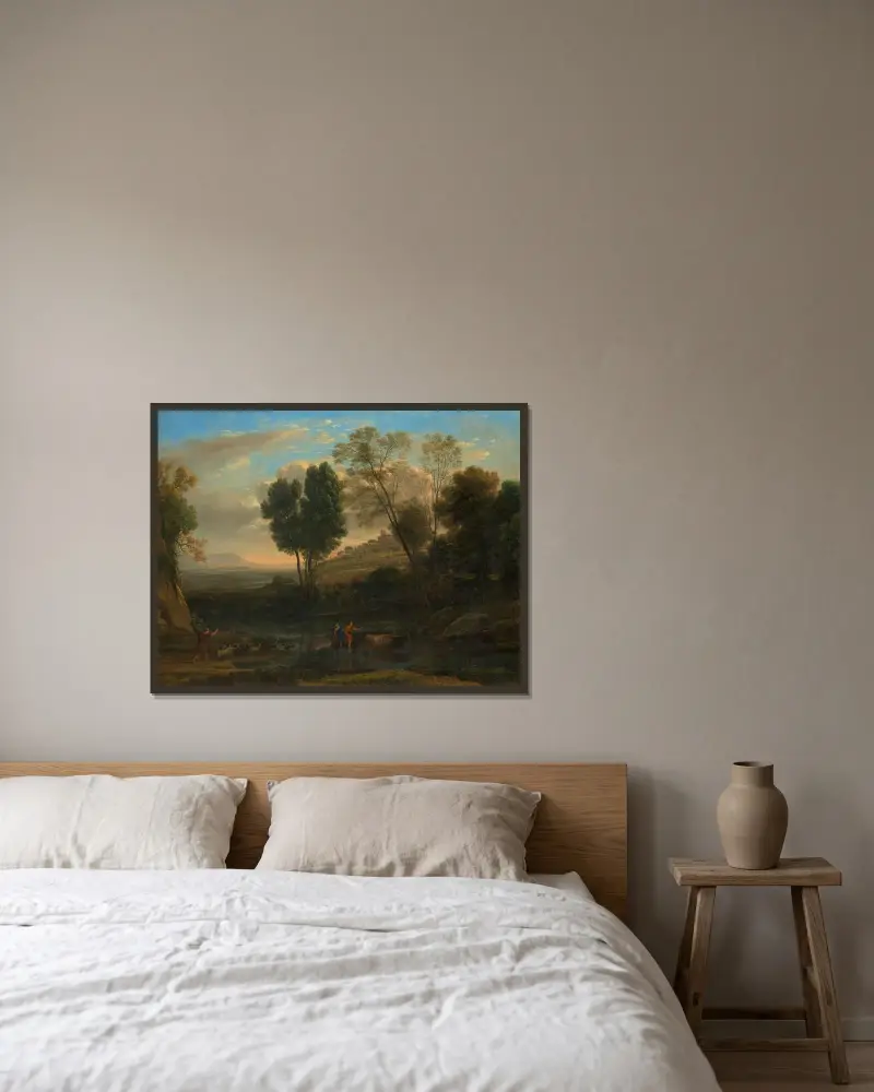 Sonnenaufgang, 1646 von Claude Lorrain gerahmt an einer Wand