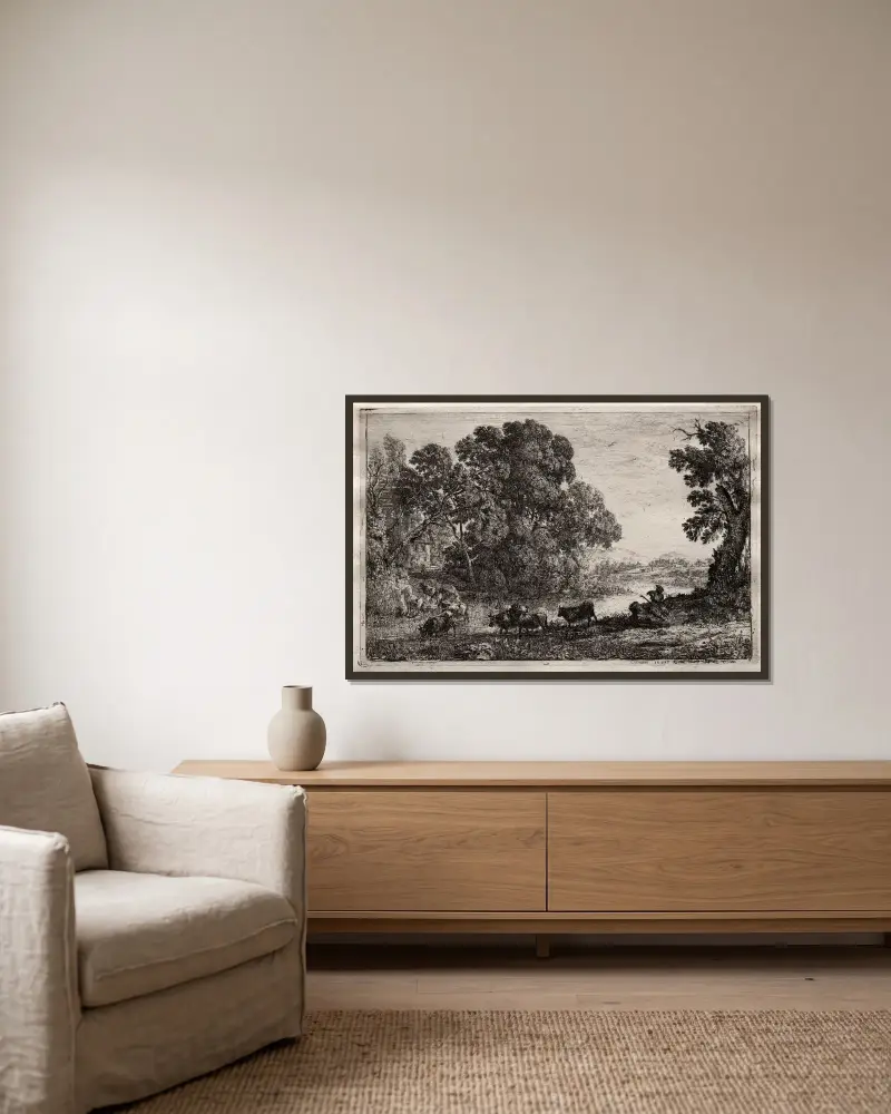 Der Kuhhirte von Claude Lorrain gerahmt an einer Wand