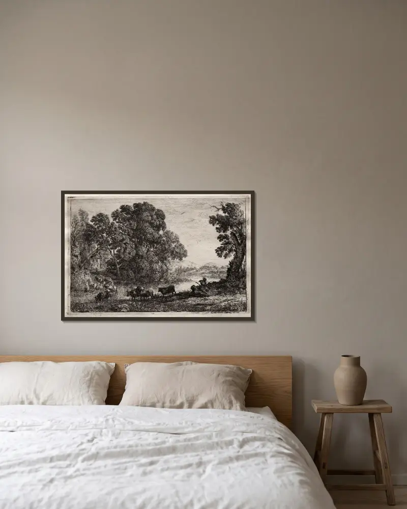 Der Kuhhirte von Claude Lorrain gerahmt an einer Wand