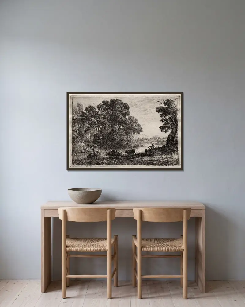 Der Kuhhirte von Claude Lorrain gerahmt an einer Wand