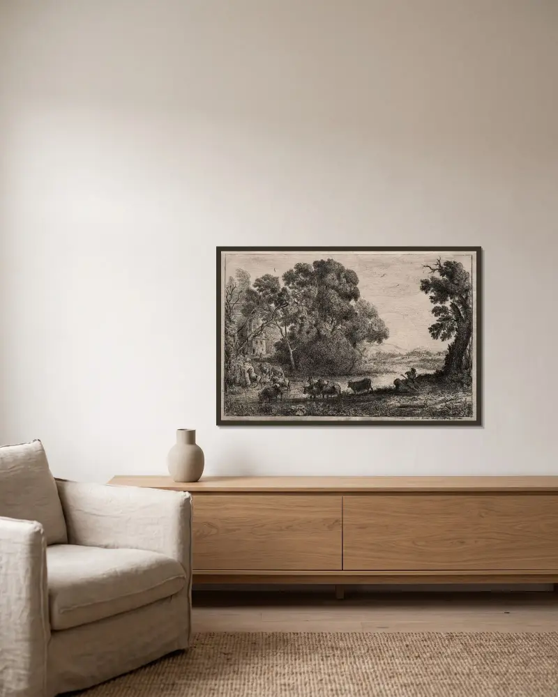 Der Kuhhirt von Claude Lorrain gerahmt an einer Wand