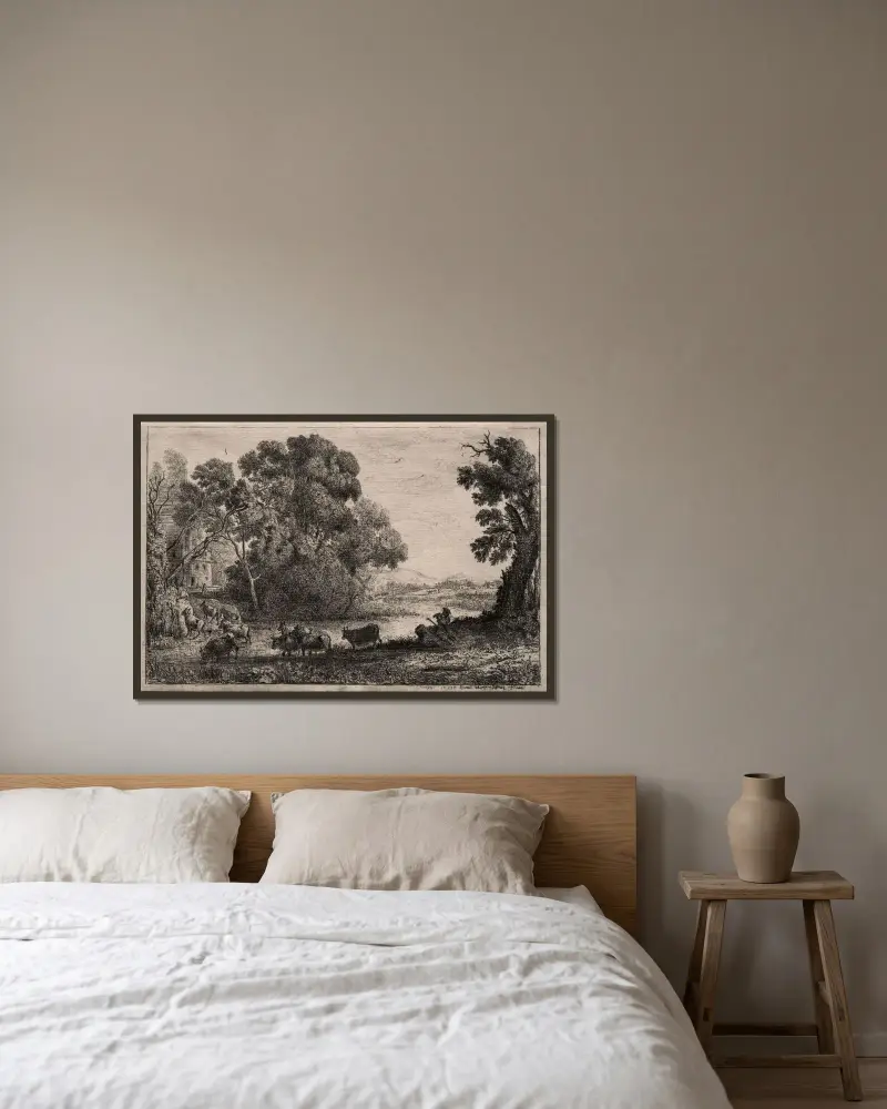 Der Kuhhirt von Claude Lorrain gerahmt an einer Wand