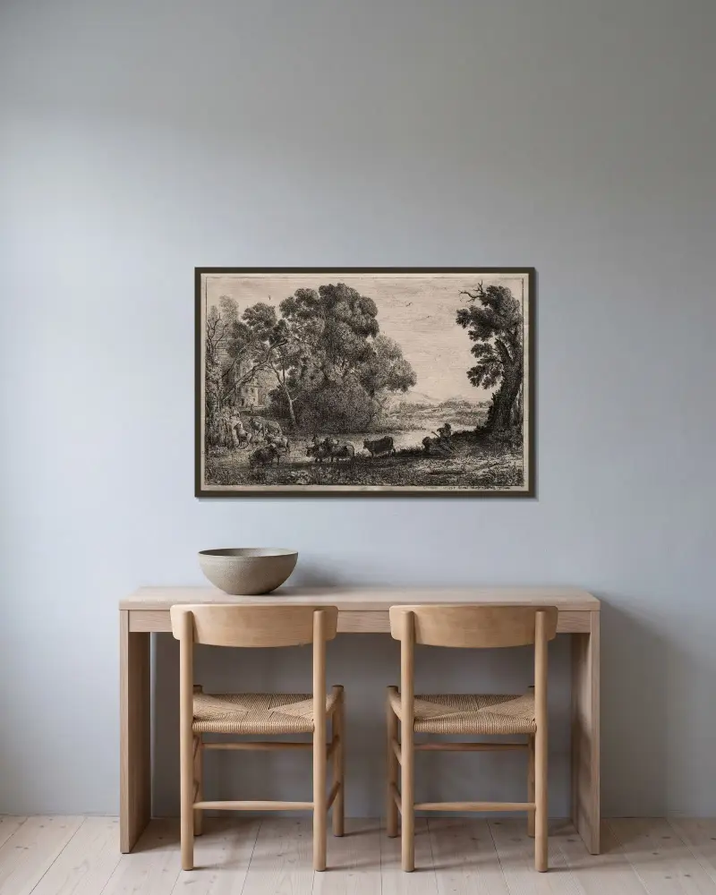 Der Kuhhirt von Claude Lorrain gerahmt an einer Wand