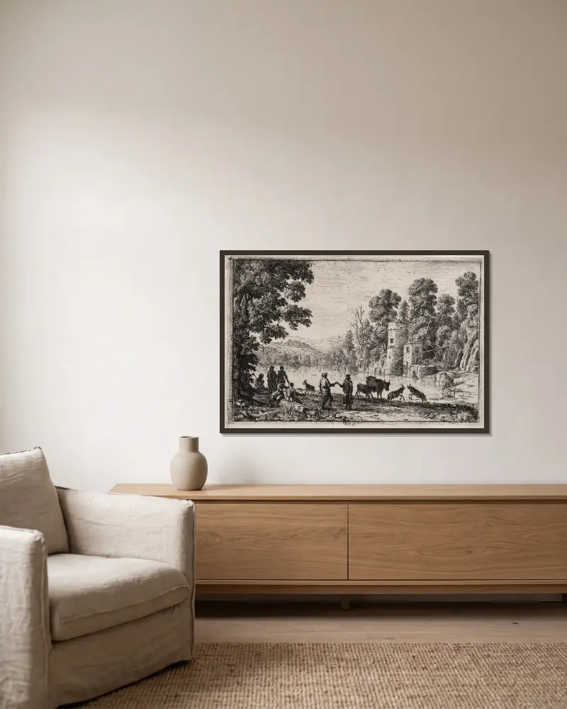 Tanec u řeky, Claude Lorrain v rámu na stěně