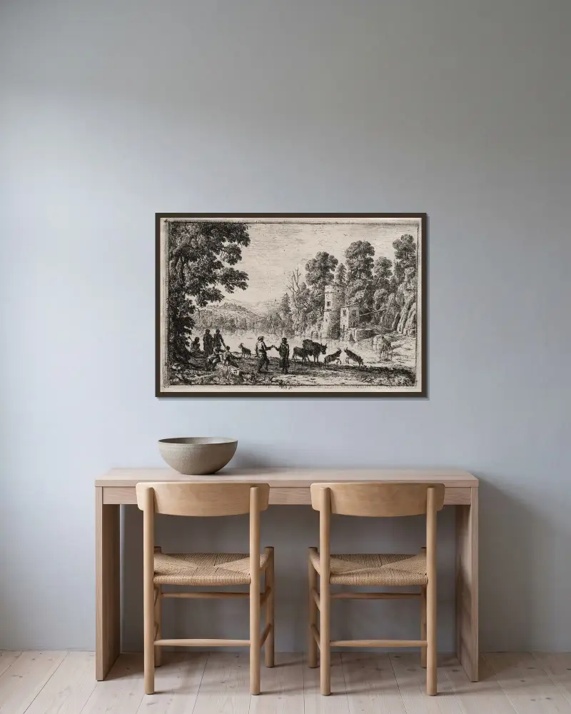 Tanec u řeky, Claude Lorrain v rámu na stěně