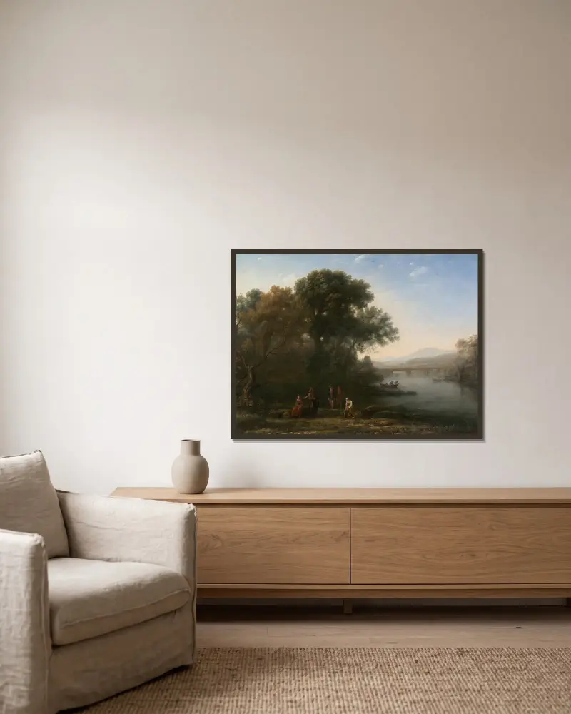 Vadstället (möjligen 1636) av Claude Lorrain inramad på en vägg