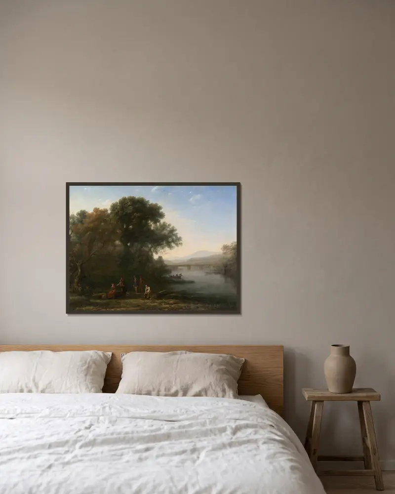 Vadstället (möjligen 1636) av Claude Lorrain inramad på en vägg