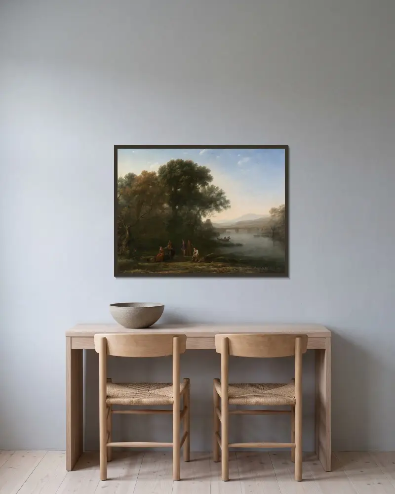 Vadstället (möjligen 1636) av Claude Lorrain inramad på en vägg