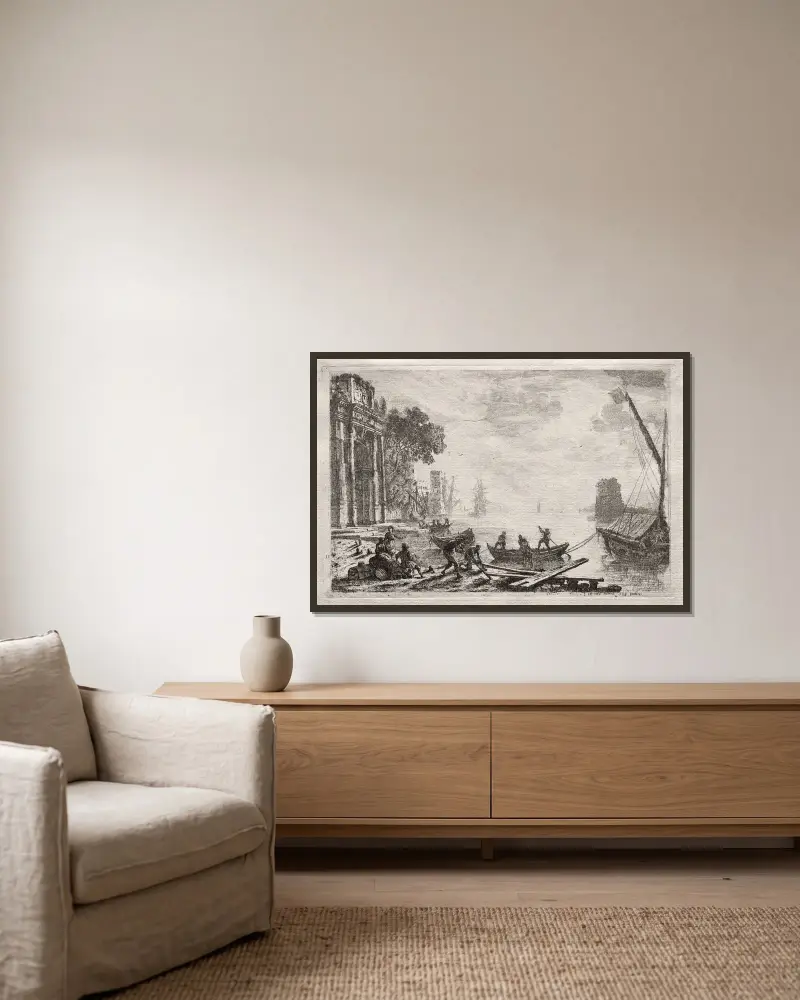 Sonnenuntergang von Claude Lorrain gerahmt an einer Wand