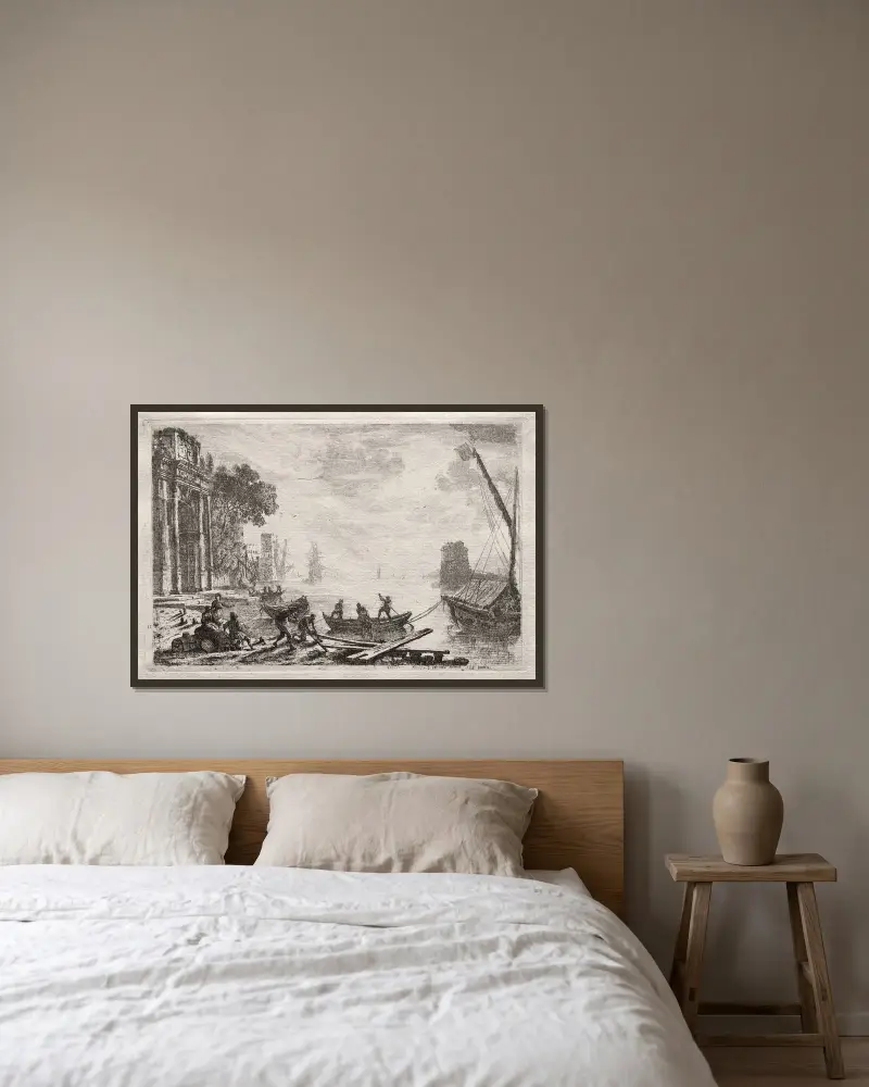 Sonnenuntergang von Claude Lorrain gerahmt an einer Wand
