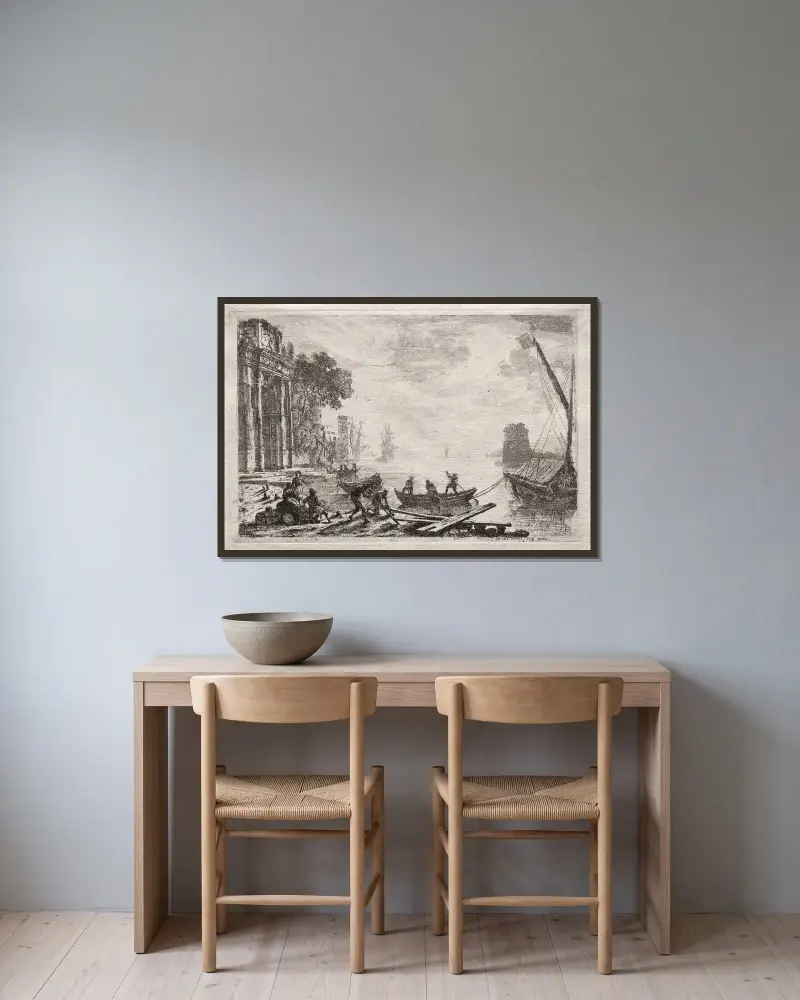 Sonnenuntergang von Claude Lorrain gerahmt an einer Wand