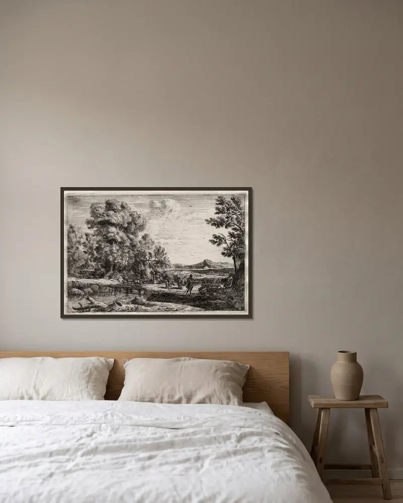 Träbron av Claude Lorrain inramad på en vägg