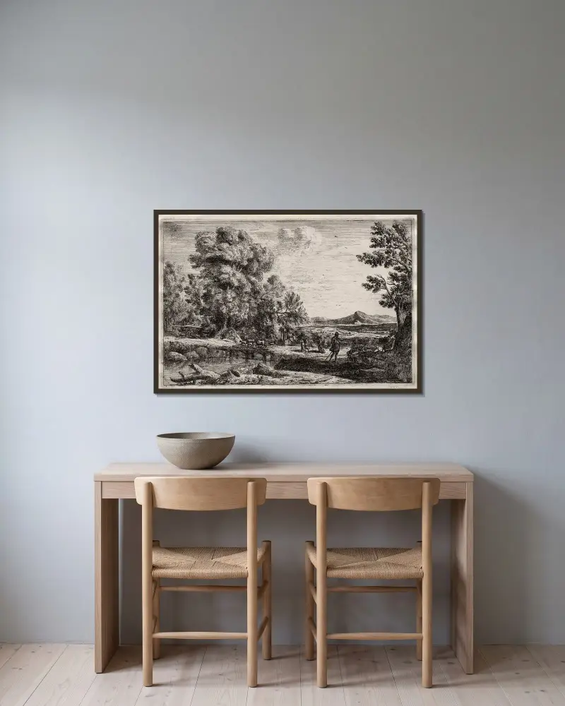Träbron av Claude Lorrain inramad på en vägg