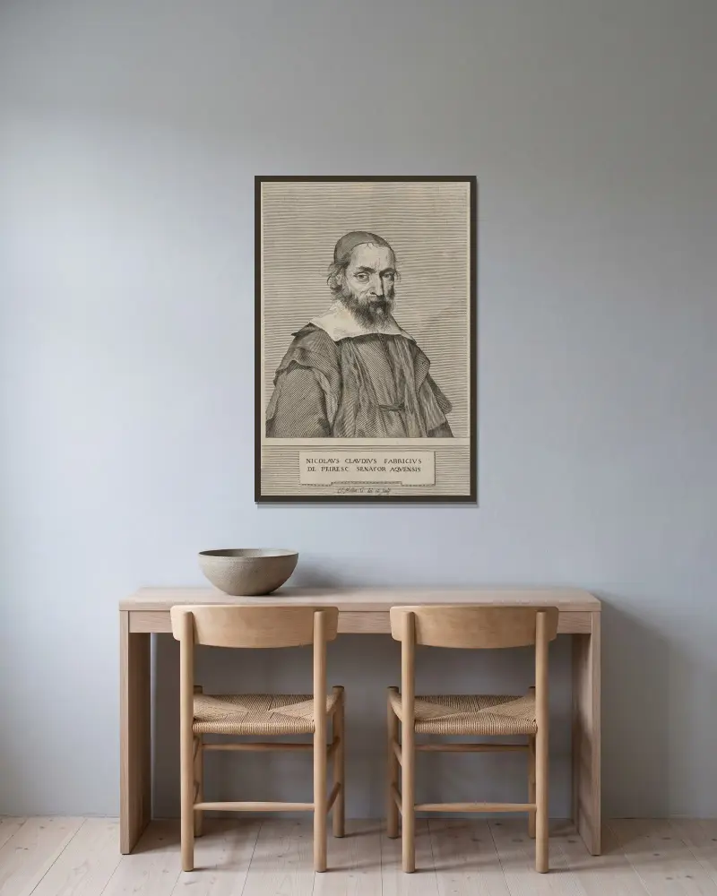 Nicolas Claude Fabri de Peiresc Senator of Aquensis av Claude Mellan inramad på en vägg
