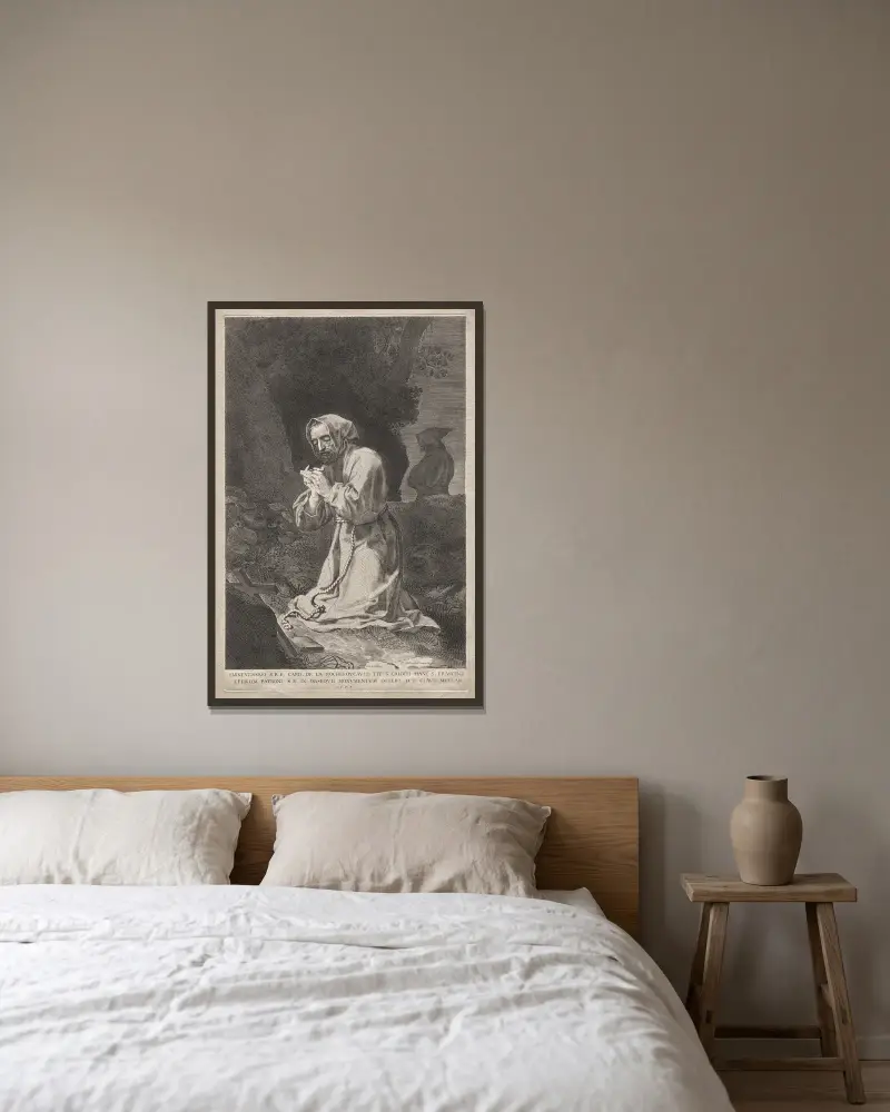Der heilige Franziskus von Claude Mellan gerahmt an einer Wand